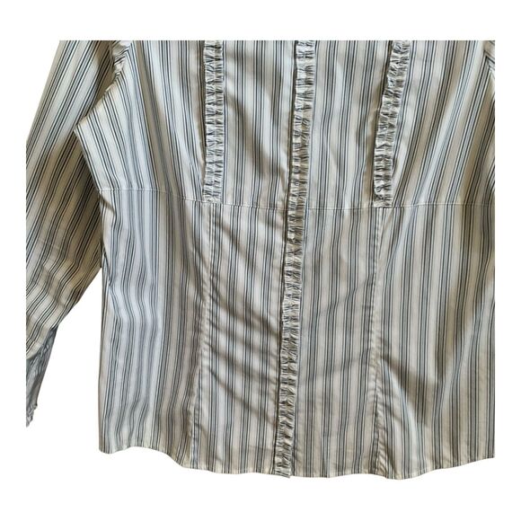 Old Navy Blouse XXL Blue Gray Striped Long Sleeve Ruffle Collared Stretch Shirt - Picture 5 of 12